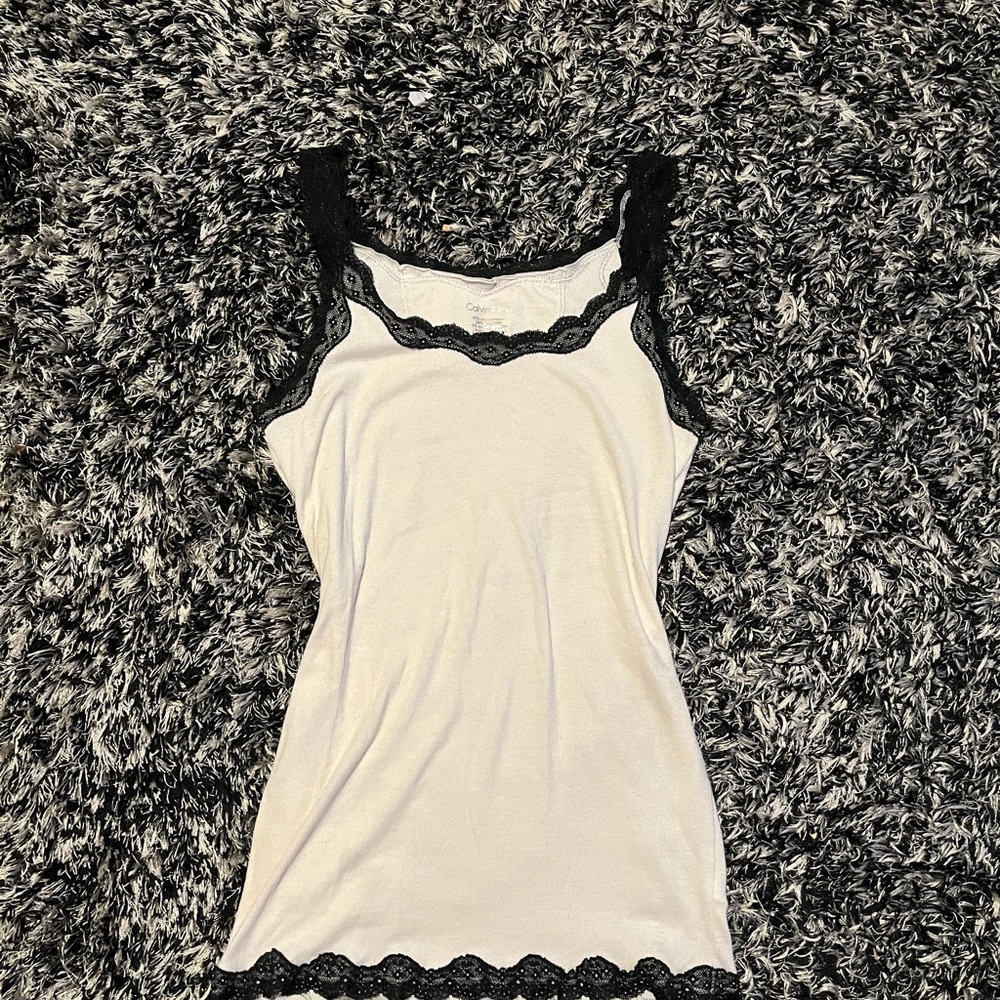 Calvin Klein White Top with Black Lace Detail